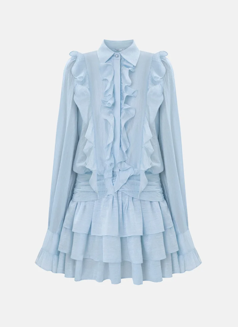 Lichi Textured fabric mini dress with ruffles on the bodice